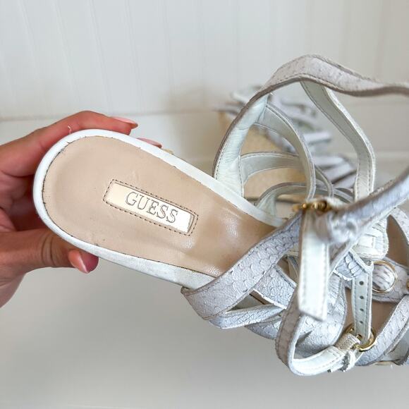 GUESS Onixx Snake Embossed Leather Wedge Platform Espadrille Sandal White 8.5 - Picture 5 of 10